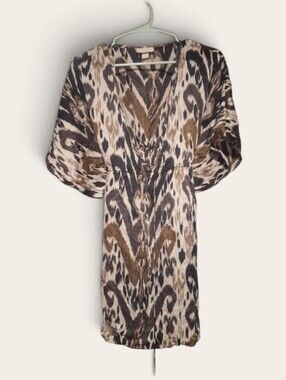 Chico's Animal-Print Swim Cover-Up in Brown, Black & Cream